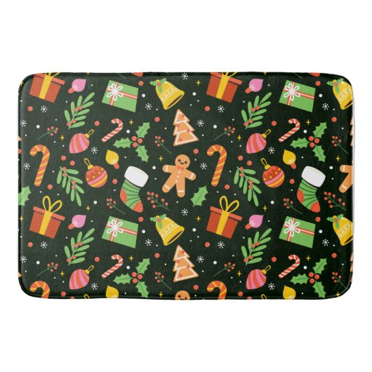 濃い緑のクリスマス抽象芸術パターン バスマット (正面)