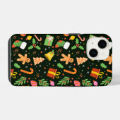 濃い緑のクリスマス抽象芸術パターン iPhoneケース (裏面横)