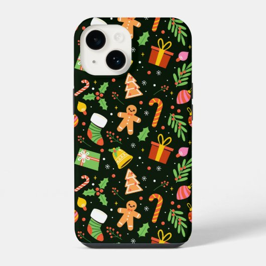 濃い緑のクリスマス抽象芸術パターン iPhoneケース (裏面)