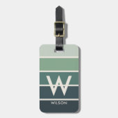 濃い緑のグラデーションストライプのモノグラム個人 ラゲッジタグ (正面縦)