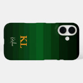 濃い緑のグラデーションストライプカラーのモノグラム Case-Mate iPhoneケース (裏面 (横))