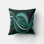 濃い緑のシアンの曲線と波紋の結晶 クッション (裏面)