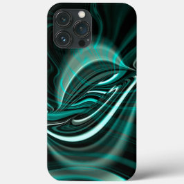 濃い緑のシアンの曲線と波紋の結晶 iPhone 13 PRO MAXケース