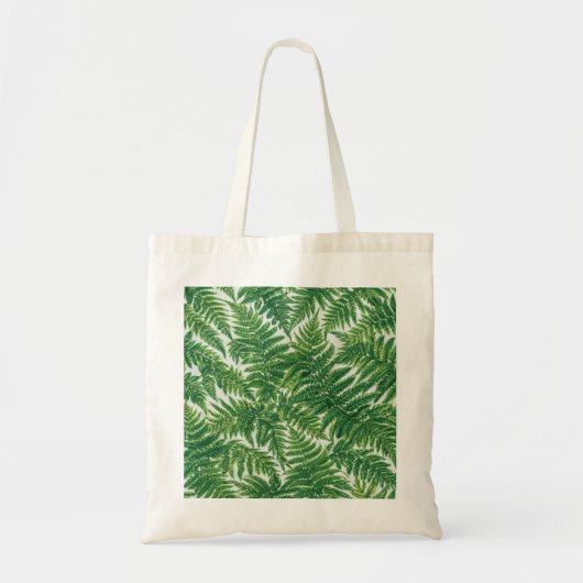 濃い緑のシダ植物のボタニカル柄 トートバッグ (正面)