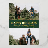 濃い緑のシンプル モダン「ハッピーホリデー」メッセージ 箔シーズンカード (正面)