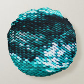 濃い緑のシークインの光沢のあるテクスチャ ラウンドクッション (裏面)