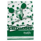 濃い緑のチアリーダーをパーソナライズ ミディアムペーパーバッグ (裏面)