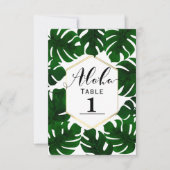 濃い緑のトロピカルリーフ ホワイトゴールド テーブルナンバー (正面)