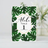 濃い緑のトロピカルリーフ ホワイトゴールド テーブルナンバー (スタンド正面)