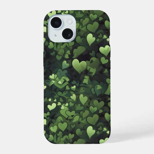 濃い緑のハート iPhone 15ケース (裏面)
