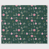 濃い緑のピンクのポインセチアの花と葉 ラッピングペーパー (フラット)