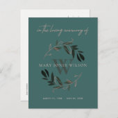 濃い緑のピンクの葉リースメモリアルありがとう インビテーションポストカード (正面/裏面)