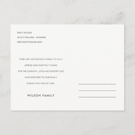 濃い緑のピンクの葉リースメモリアルありがとう インビテーションポストカード (裏面)