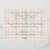 濃い緑のピンクレッドプレイド金ゴールドに高級トナカイ 箔シーズンカード (裏面)