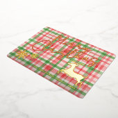 濃い緑のピンクレッドプレイド金ゴールドに高級トナカイ 箔シーズンカード (回転した状態)