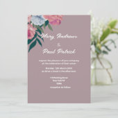 濃い緑のピンク色の紫のフローラ結婚の 招待状 (スタンド正面)