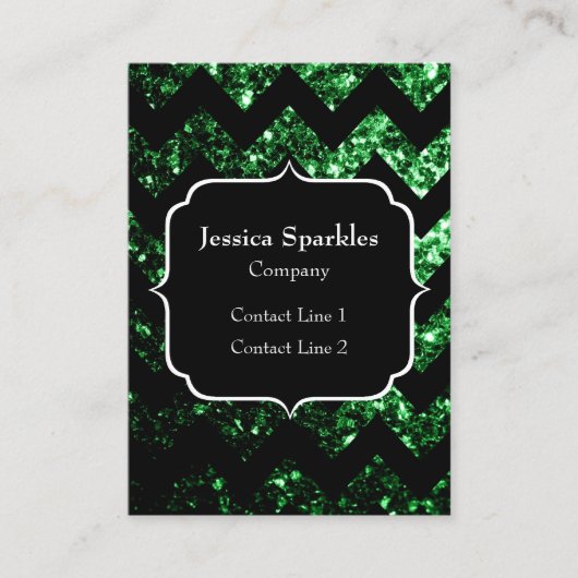 濃い緑のフェイクグリッターが黒いシボロンの輝きを放つ 名刺 (正面)
