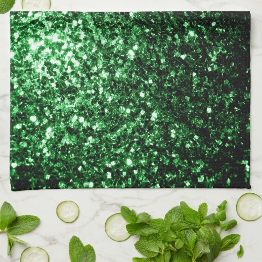 濃い緑のフェイクグリッター キッチンタオル (折り畳み)