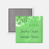 濃い緑のフローラ保存日付冷蔵庫用マグネット マグネット (正面/裏面)