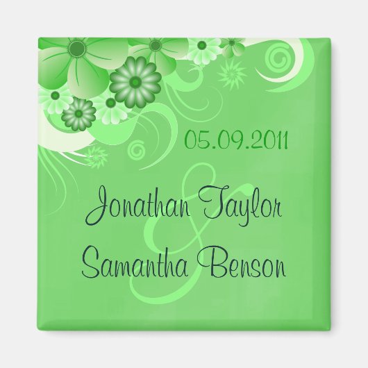 濃い緑のフローラ保存日付冷蔵庫用マグネット マグネット (正面)