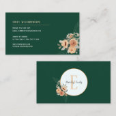 濃い緑のフローラ円モノグラム 名刺 (正面/裏面)