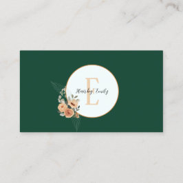 濃い緑のフローラ円モノグラム 名刺