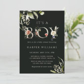 濃い緑のフローラ植物文字ボーイベビーシャワー 招待状 (スタンド正面)
