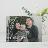 濃い緑のミニマル初めてのクリスマス家族の写真 シーズンカード (スタンド正面)