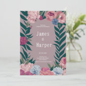 濃い緑のメイブピンクのフローラ結婚ズ 招待状 (スタンド正面)