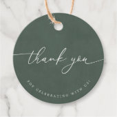 濃い緑のモダン書道結婚の感謝 フェイバータグ (正面)