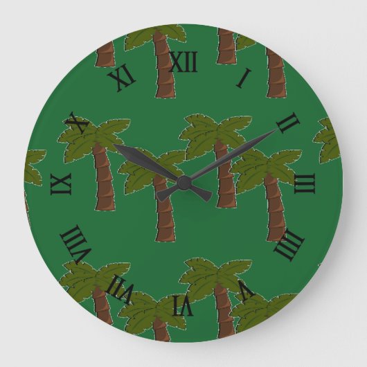濃い緑のヤシの木 ラージ壁時計 (正面)