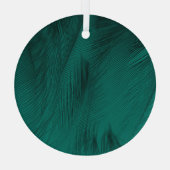 濃い緑のヴィンテージフェザーテクスチャ ガラスオーナメント (裏面)