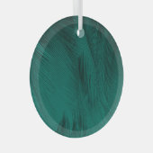 濃い緑のヴィンテージフェザーテクスチャ ガラスオーナメント (正面右)