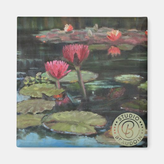 濃い緑の上のピンクのユリ – 冷蔵庫用マグネット マグネット (正面)