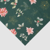 濃い緑の上の赤いポインセチアの花と葉 薄葉紙 (詳細)