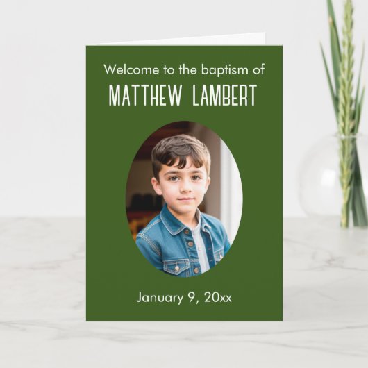 濃い緑の写真フロントポルカドット折り畳みバプテスマ プログラム (正面)