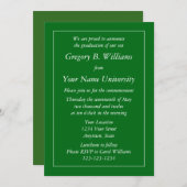 濃い緑の卒業案内またはお知らせ 招待状 (正面/裏面)
