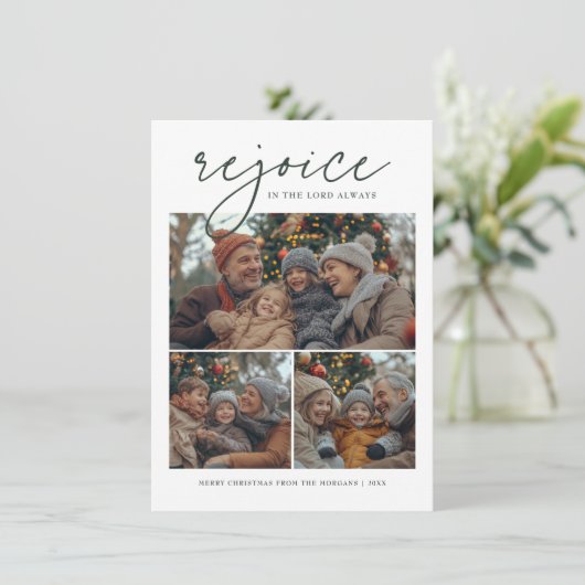 濃い緑の喜び宗教的なクリスマスの写真 シーズンカード (スタンド正面)