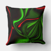 濃い緑の基金の上に緑と赤のカーブしたストローク クッション (裏面)