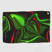 濃い緑の基金の上に緑と赤のカーブしたストローク ゴルフタオル (横)