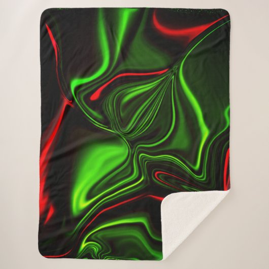 濃い緑の基金の上に緑と赤のカーブしたストローク シェルパブランケット (正面)