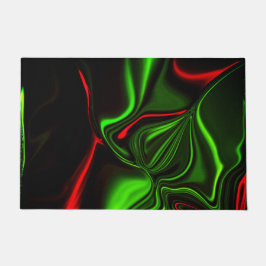 濃い緑の基金の上に緑と赤のカーブしたストローク ドアマット