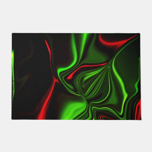 濃い緑の基金の上に緑と赤のカーブしたストローク ドアマット (正面)