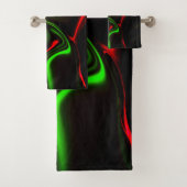 濃い緑の基金の上に緑と赤のカーブしたストローク バスタオルセット (インサイチュ)