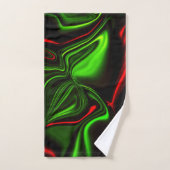 濃い緑の基金の上に緑と赤のカーブしたストローク バスタオルセット (ハンドタオル)