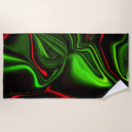 濃い緑の基金の上に緑と赤のカーブしたストローク ビーチタオル