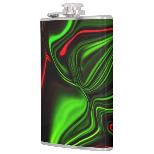 濃い緑の基金の上に緑と赤のカーブしたストローク フラスク (左)