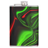 濃い緑の基金の上に緑と赤のカーブしたストローク フラスク (正面)