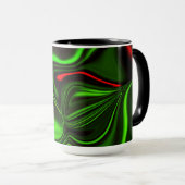 濃い緑の基金の上に緑と赤のカーブしたストローク マグカップ (正面右)