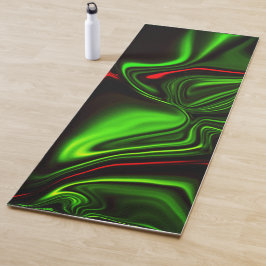 濃い緑の基金の上に緑と赤のカーブしたストローク ヨガマット
